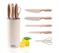 Ensemble de couteaux de cuisine avec bloc, 6 pièces, en acier inoxydable, couleur kaki