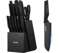 Ensemble de couteaux de cuisine avec bloc et aiguiseur, ensemble de 15 couteaux allemands en acier inoxydable à haute teneur en carbone, couverts de cuisine avec manche ergonomique en PP, fusil à aigu