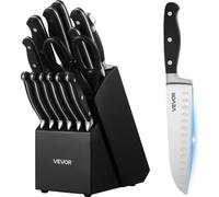 Ensemble de couteaux de cuisine avec bloc et aiguiseur, ensemble de 15 couteaux tranchants en acier inoxydable à haute teneur en carbone, couverts de cuisine avec manche résistant aux fissures, tige d