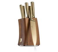 Ensemble de couteaux de cuisine Berlinger Haus (6 pièces) avec support en bois d'acacia, acier inoxydable, manche poli, comprend un couteau de chef et un Santoku, couleur or