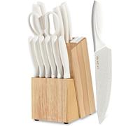 Ensemble de couteaux de cuisine - Couteaux avec bloc - Préparation des aliments - Affûteur intégré - 15 pièces - Blanc