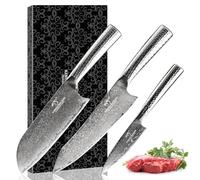 Ensemble de couteaux de cuisine Damas, 3 pièces avec couteau de chef, couteau santoku et couteau à dénuder, acier vg10, 67 couches, lame en acier Damas Premium, manche de marteau tranchant Damas