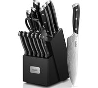 Ensemble de couteaux de cuisine - Set de couteaux avec bloc - Ustensiles de cuisine - Affûteur intégré - 14 pièces - Noir