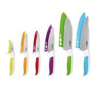 Ensemble de couteaux de cuisine Unyqoos® Zyliss, 6 pièces : couteau Santoku 18 cm (lame à tranchant creux), couteau de chef 18,5 cm, couteau de cuisine 13 cm, couteau à éplucher 8,5/10,5 (dentelé/liss