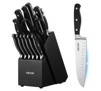 Ensemble de couteaux de cuisine VEVOR avec bloc à couteaux (en bois) et fusil à aiguiser, ensemble de 15 couteaux tranchants en acier inoxydable à haute teneur en carbone, couverts de cuisine avec man