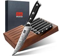 Ensemble de couteaux de steak damas SHAN ZU, 7 pièces, comprenant 6 couteaux à dents de scie et un bloc