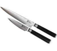 Ensemble de couteaux japonais comprenant : 2 couteaux universels de 15 cm, 1 couteau de bureau de 9 cm, et un couteau damas de 32 couches