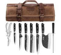 Ensemble de couteaux japonais forgés à la main, 6 pièces | Ensemble de couteaux japonais en acier au carbone, ensemble de couteaux de cuisine avec sac de transport, idéal pour la cuisine, les activité