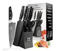 Ensemble De Couteaux Nanfang Brothers Noirs Avec Bloc, Couteaux De Cuisine Japonais En Acier Damas, Ensemble De Couteaux En Acier Inoxydable De 7 Pièces