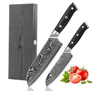 Ensemble de couteaux Santoku, 2 pièces, 12,5 + 18,5 cm, acier damas VG10, manche en G10, coffret en bois