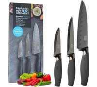 Ensemble de couteaux Unyqoos® composé de 3 pièces : couteau d'épluchage, couteau universel et Couteau de type japonais Santoku, forgés en acier inoxydable à tranchant creux, avec revêtement céramique