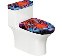 Ensemble de couvercle de toilette extensible et housse de réservoir en forme de tête de tigre - Décoration de salle de bain en forme de U ovale