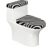 Ensemble de couvercle de toilette extensible et housse de réservoir - Motif zébré noir et blanc - Décoration de salle de bain ovale en forme de U