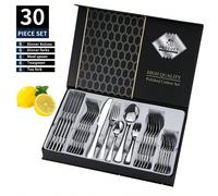 Ensemble de couverts 30 pièces, ensemble d'ustensiles en acier inoxydable pour 6 personnes, ensemble de couverts en acier inoxydable de , couverts de table pour dîner avec emballage cadeau pour la mai