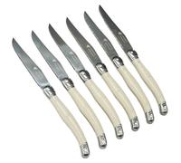Ensemble de couverts de 6 pièces, style Laguiole, comprenant des couteaux à steak, avec des manches en imitation ivoire