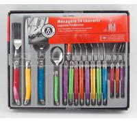 Ensemble de couverts Unyqoos® de 24 pièces, multicolore – acier inoxydable et ABS, pour 6 personnes, boîte cadeau avec couvercle transparent, dimensions : 42,5 x 26 x 4,5 cm