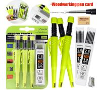 Ensemble de crayons de charpentier, pour marquage et dessin de trous profonds, avec mines de 2,8 mm, taille-crayon, pour charpentier, travail du bois, architecte black pen card
