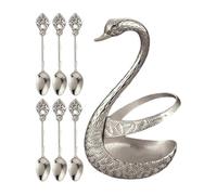 Ensemble de cuillères à café | 6 pièces en de zinc avec porte-cygne | Ensemble de bâtonnets d'agitation pour bar à café - Pour la maison, le bar, le restaurant, le bureau, les fêtes, les