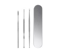 Ensemble de Cuillères à Oreilles 3 Pièces Argenté en Acier Inoxydable | Poli et Lisse, Nettoyage Manuel, Petite Brosse Incluse, pour Conduit Auditif et Cérumen en Voyage