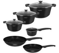 Ensemble de Cuisine 10 Pièces 3 Marmites/2 Poêles/1 Casserole Poignée Soft-Touch Cheffinger Noir Noir G