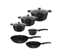 Ensemble de Cuisine 10 Pièces 3 Marmites/2 Poêles/1 Casserole Poignée Soft-Touch Cheffinger Noir Noir G