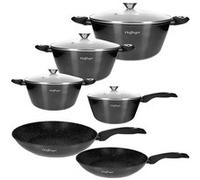 Ensemble de Cuisine 10 Pièces 3 Marmites/2 Poêles/1 Casserole Revêtu en Marbre Cheffinger Noir Noir G
