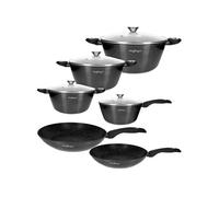 Ensemble de Cuisine 10 Pièces 3 Marmites/2 Poêles/1 Casserole Revêtu en Marbre Cheffinger Noir Noir G