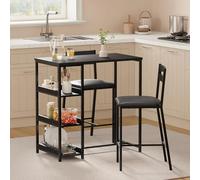 Ensemble de cuisine 3 pièces - Table à manger avec 2 chaises rembourrées - Étagères - Structure en métal et bois - Pour les petites cuisines et les petits appartements - Noir