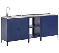 Ensemble de Cuisine de Jardin en Acier Inoxydable 2 Meubles et 1 Ilot et Évier à Levier Unique Bleu Vilama