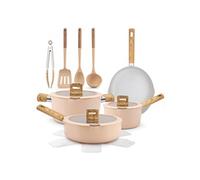 Ensemble de Cuisine en Céramique - Antiadhésif - 14 Pièces - Pots et Poêles Compatibles avec Induction - Couvercles en Verre -Poignées au Toucher