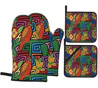 Ensemble de Cuisine Mola De Panama Mitaines de Four et maniques, 4 pièces Gants de Cuisine résistants à la Chaleur Coussinets Chauffants pour Barbecue Cuisson grillades