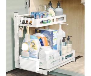 Ensemble de cuisine sous plan, armoire de cuisine à double porte, kitchenette, rangement empilé sous l'évier, tiroir coulissant pour la cuisine et la salle de bains, réglage en hauteur, blanc.
