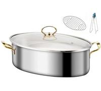 Ensemble de Cuisson Vapeur pour Poisson en Acier Inoxydable avec Couvercle en Verre, Grille, Casserole en CéRamique, Mandrin, Ustensiles de Cuisine Multifonctions(First Floor)