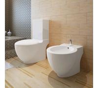 Ensemble de Cuvette et Bidet en Céramique Blanc Toilette WC Sanitaire vidaXL