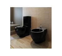 vidaXL Ensemble WC au sol & bidet noir Céramique