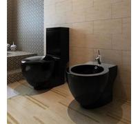 vidaXL Ensemble WC au sol et bidet Céramique noir
