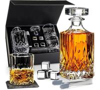 Ensemble de décanter à whisky - Verres en cristal - Glaçons réutilisables en acier inoxydable - Pince - Dessous de verre en ardoise - Idéal pour le bourbon et le whisky - Coffret cadeau