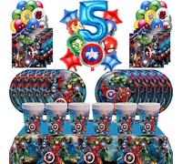 Ensemble de décoration d'anniversaire Happy Marvel thème Avengers, tasses, assiettes, nappe, masques, ballons de super-héros, fournitures de fête, cadeaux Number Balloon 9