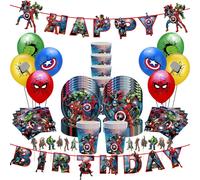 Ensemble de décoration d'anniversaire sur le thème des super-héros Marvel, Avengers, avec gobelets, assiettes, ballons, sacs cadeaux et bannière Joyeux Anniversaire, pour enfants garçons 10Pcs Cups
