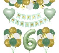 Ensemble de décoration de 6e anniversaire pour filles et garçons - Guirlande de 6e anniversaire vert olive pour 6e anniversaire - Décoration de fête d'anniversaire 6 ans pour filles et garçons