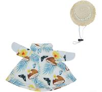 Ensemble de décoration de canard en gazon de 58,4 cm avec chemise à feuilles tropicales et chapeau de paille en polyester léger - Décoration de jardin - Tenue d'été vive pour porche ou cour (C)