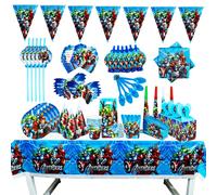 Ensemble de décoration de fête d'anniversaire Avengers, Iron Man, Thor, Black, Ow, Medk, Ballon, Poulet, Britannique, Tasse, Assiette, Serviette, Nappe Balloons - 1pcs
