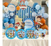 Ensemble de décoration de fête d'anniversaire thème Pat'Patrouille, combo de fournitures de fête tout-en-un, fournitures de fête complètes comprenant des bannières, des nappes et des accessoires photo