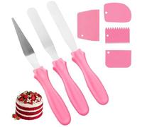 Ensemble de décoration de gâteaux Unyqoos® comprenant 7 pièces : 3 spatules en acier inoxydable et 4 raclettes en plastique, avec des poignées antidérapantes, idéal pour décorer les gâteaux et appliqu