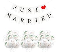 Ensemble de Décoration de Mariage, 30 Pièces de Ballons de 12 Pouces avec 1 Guirlande "Just Married", Bannière de Décoration Ballons en Latex pour Demande en Mariage, Fiançailles