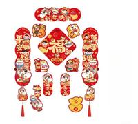 Ensemble de décoration de porte magnétique pour fête du printemps 2026 - Année du cheval - Papier rouge avec motifs chinois porte-bonheur pour la maison et le bureau - Assortiment (H)
