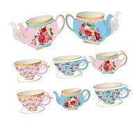 Ensemble de décoration de table à dessert, 8 pièces en papier avec théière florale et motifs de tasse à thé pour arrangements de table pastel, centre de table avec découpe florale pastel, présentoir à