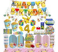 Ensemble de décoration pour fête d'anniversaire Pokemon, ballons, assiettes, gobelets, serviettes, nappe, bannière, décorations de gâteau, fournitures d'anniversaire Pikachu, cadeaux pour enfants 10pc