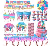 Ensemble de décorations amusantes pour anniversaire 67 Six Seven, vaisselle jetable, nappe, tasse, assiette, serviette, ballon, réception-cadeau pour bébé, 67 cadeaux de fête 116PCS