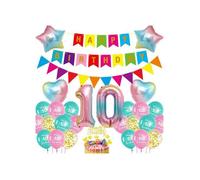 Ensemble de Décorations d'Anniversaire - 10 Ans Fille - Ballon Chiffre 10 - Bannière Arc-en-Ciel - Guirlande